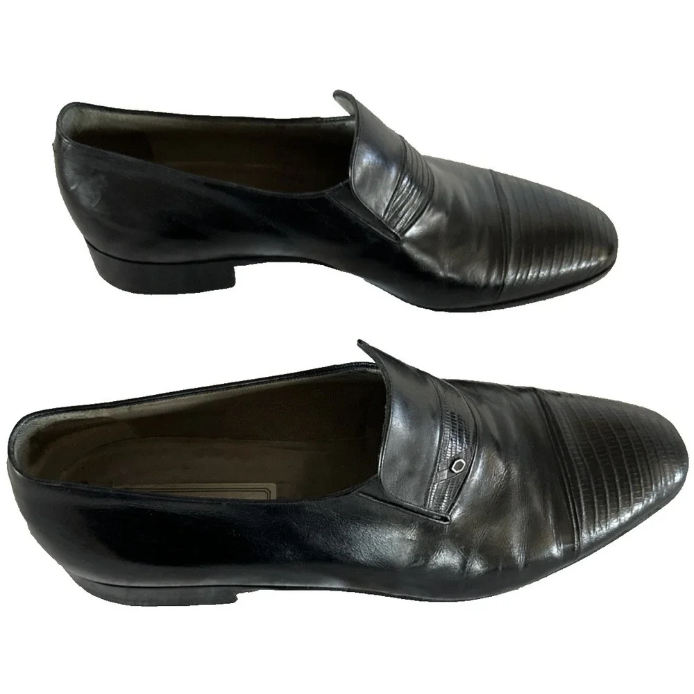 Aldrovandi Men's Black Leather Slip-On Loafers Hand made in Italy US 10.5 EU 9.5